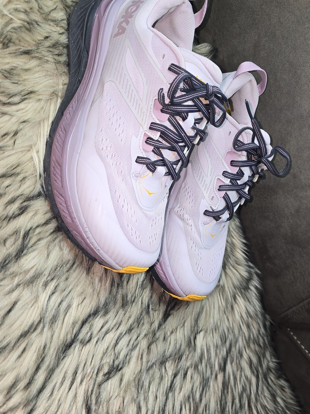 Hoka One One Lavender Running Shoes with Yellow Accents - Picture 2 of 12